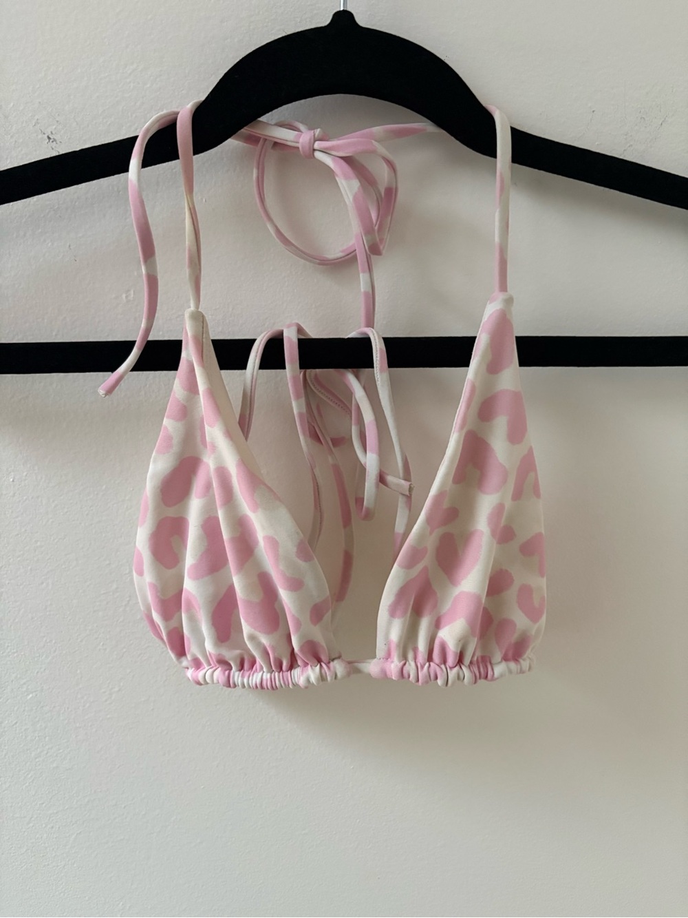 LPA Pink and Cream Heart-Print Triangle Bikini Top